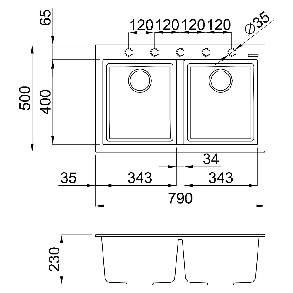 ELLECI LMQ35079 Lavello QUADRA 350 / Aluminium - immagine 2