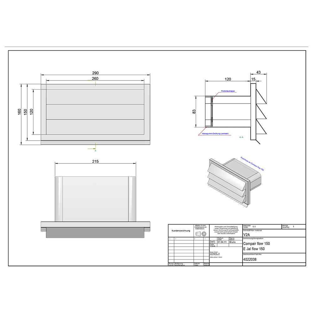 SIEMENS@AD850050 Scarico Parete rettangolare / Ix - immagine 2